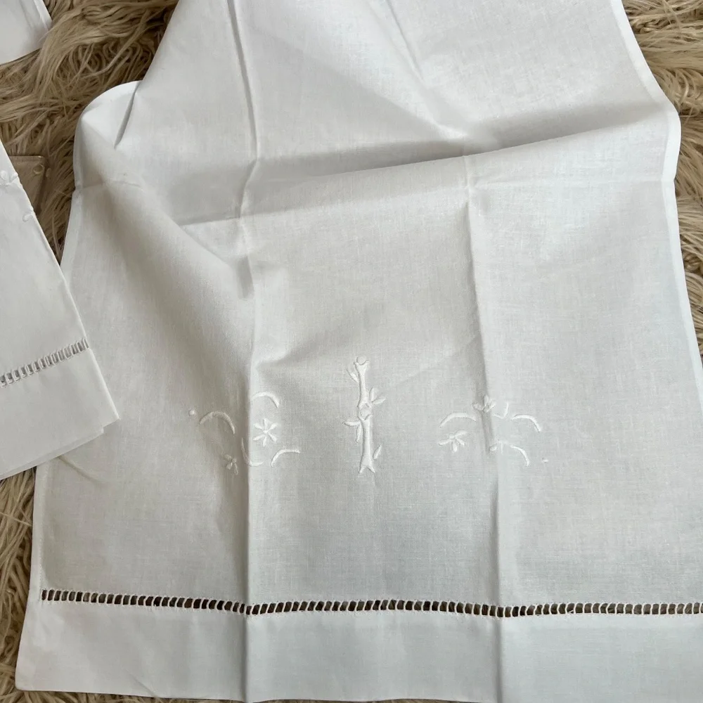 Hand Embroidered 100% COTTON Towel with Hemstitch Border